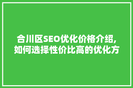 合川区SEO优化价格介绍,如何选择性价比高的优化方法