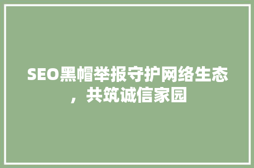 SEO黑帽举报守护网络生态，共筑诚信家园