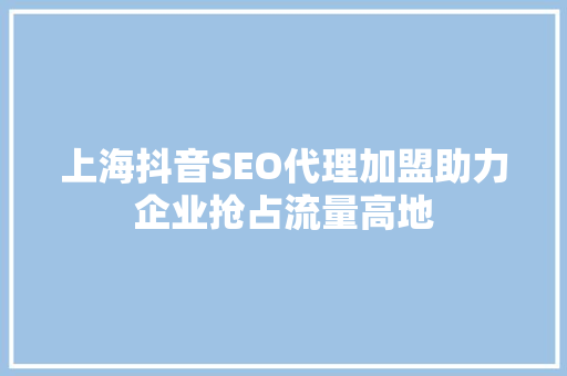上海抖音SEO代理加盟助力企业抢占流量高地
