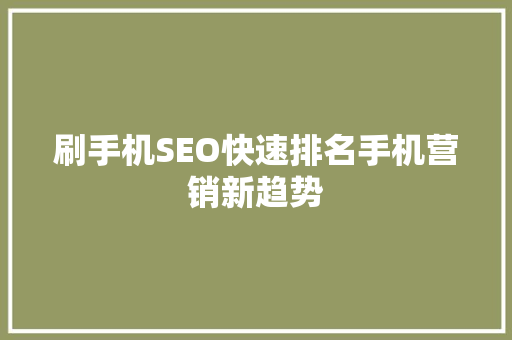 刷手机SEO快速排名手机营销新趋势