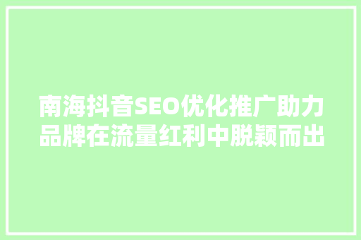 南海抖音SEO优化推广助力品牌在流量红利中脱颖而出