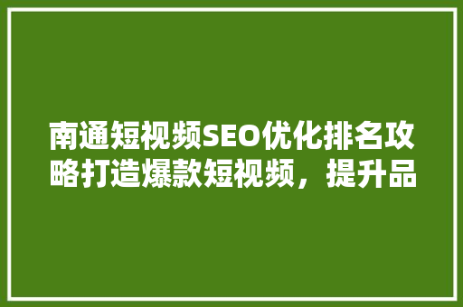 南通短视频SEO优化排名攻略打造爆款短视频，提升品牌影响力