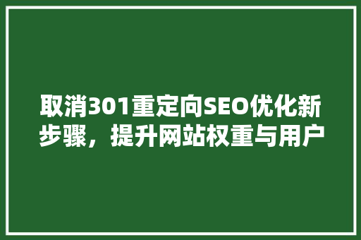 取消301重定向SEO优化新步骤，提升网站权重与用户体验
