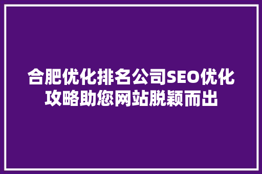 合肥优化排名公司SEO优化攻略助您网站脱颖而出  第1张