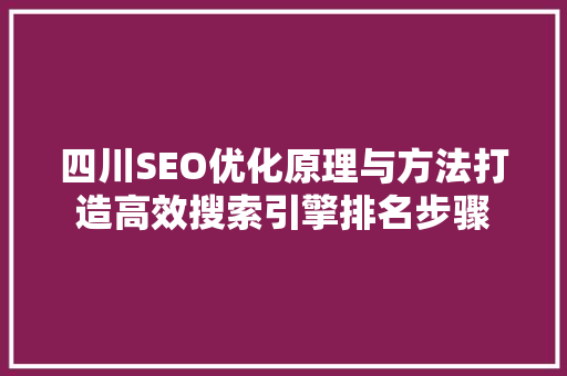四川SEO优化原理与方法打造高效搜索引擎排名步骤