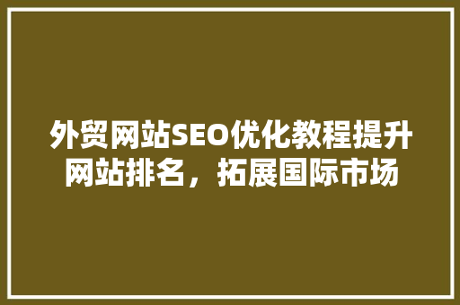 外贸网站SEO优化教程提升网站排名，拓展国际市场