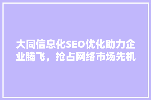 大同信息化SEO优化助力企业腾飞，抢占网络市场先机
