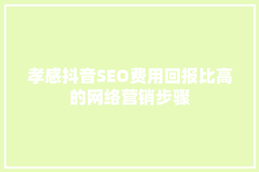 孝感抖音SEO费用回报比高的网络营销步骤