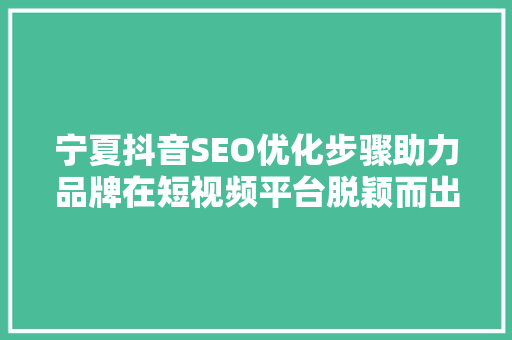 宁夏抖音SEO优化步骤助力品牌在短视频平台脱颖而出