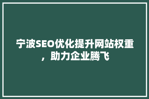 宁波SEO优化提升网站权重，助力企业腾飞