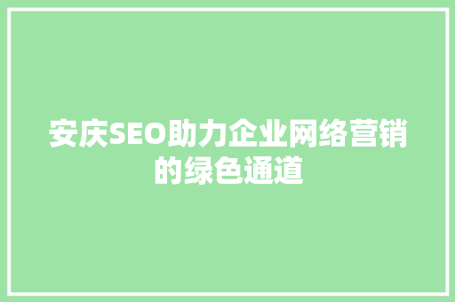 安庆SEO助力企业网络营销的绿色通道