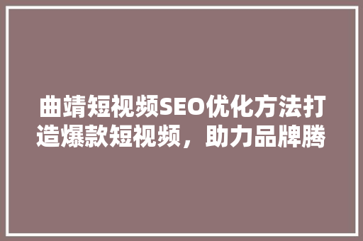 曲靖短视频SEO优化方法打造爆款短视频，助力品牌腾飞