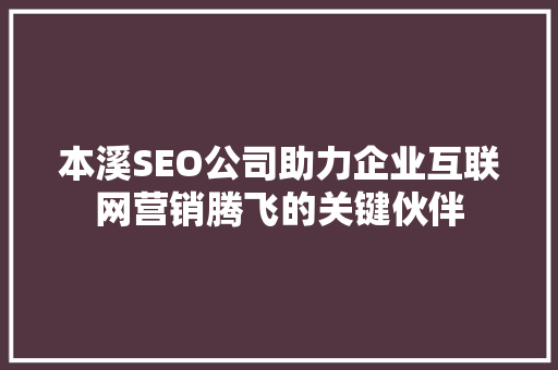 本溪SEO公司助力企业互联网营销腾飞的关键伙伴
