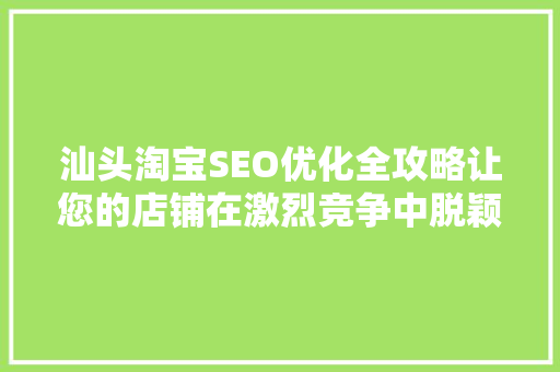 汕头淘宝SEO优化全攻略让您的店铺在激烈竞争中脱颖而出