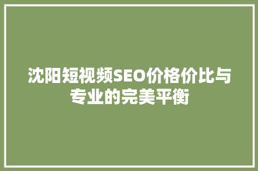 沈阳短视频SEO价格价比与专业的完美平衡
