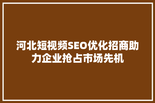 河北短视频SEO优化招商助力企业抢占市场先机
