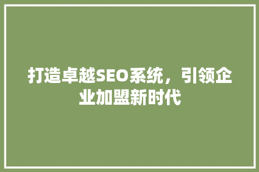 打造卓越SEO系统，引领企业加盟新时代