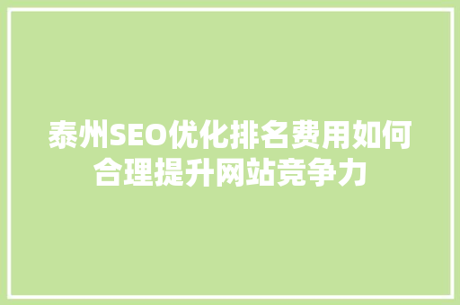 泰州SEO优化排名费用如何合理提升网站竞争力