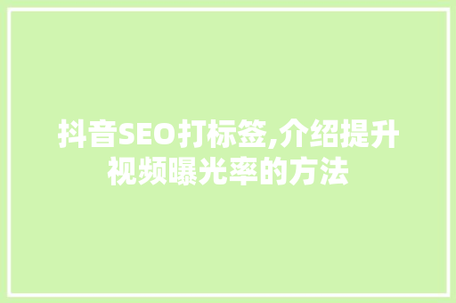 抖音SEO打标签,介绍提升视频曝光率的方法
