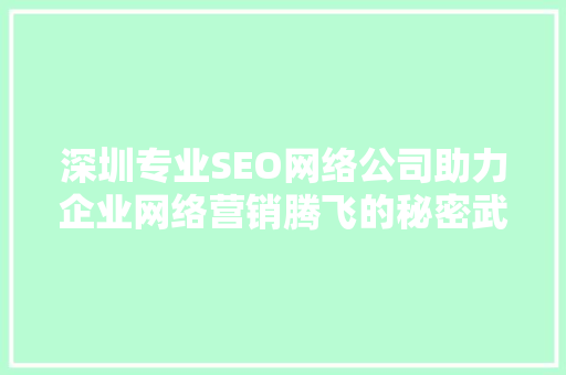 深圳专业SEO网络公司助力企业网络营销腾飞的秘密武器