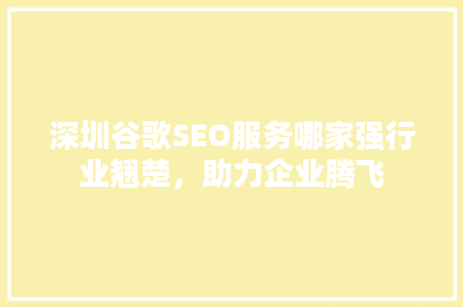 深圳谷歌SEO服务哪家强行业翘楚，助力企业腾飞