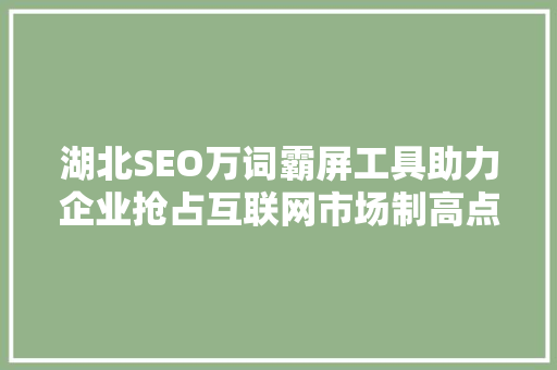 湖北SEO万词霸屏工具助力企业抢占互联网市场制高点