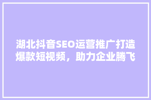 湖北抖音SEO运营推广打造爆款短视频，助力企业腾飞