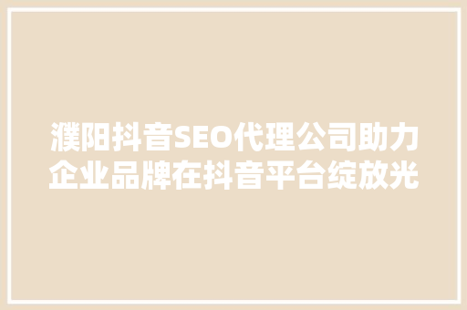濮阳抖音SEO代理公司助力企业品牌在抖音平台绽放光彩