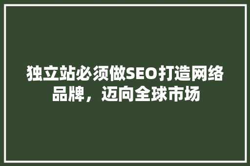 独立站必须做SEO打造网络品牌，迈向全球市场
