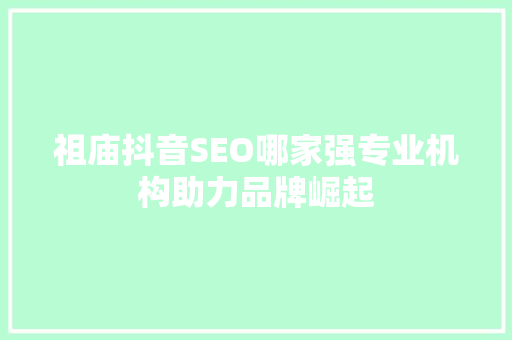 祖庙抖音SEO哪家强专业机构助力品牌崛起