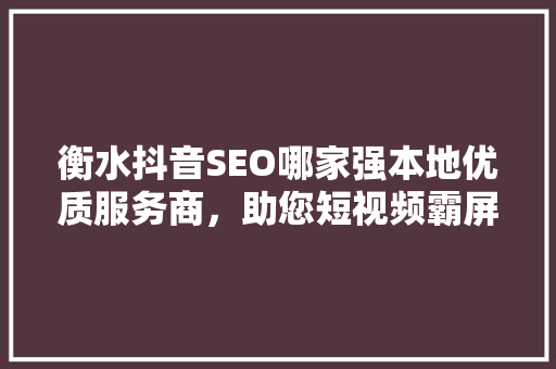 衡水抖音SEO哪家强本地优质服务商，助您短视频霸屏
