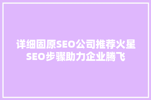 详细固原SEO公司推荐火星SEO步骤助力企业腾飞