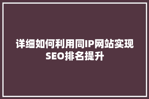 详细如何利用同IP网站实现SEO排名提升