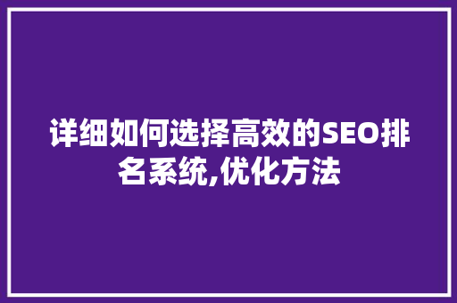 详细如何选择高效的SEO排名系统,优化方法