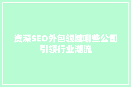 资深SEO外包领域哪些公司引领行业潮流  第1张
