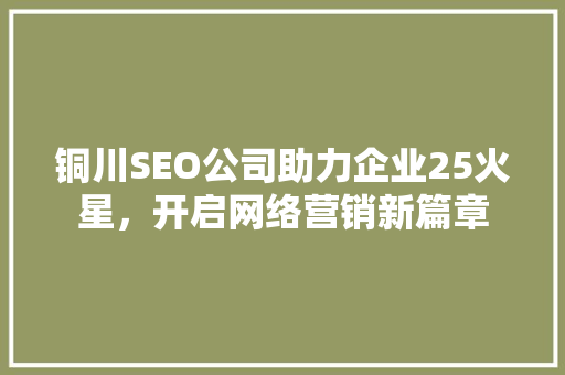 铜川SEO公司助力企业25火星，开启网络营销新篇章