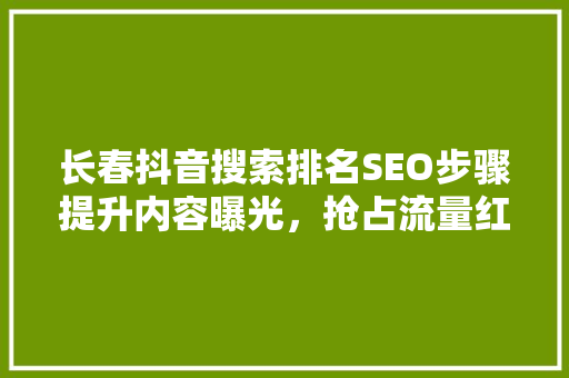 长春抖音搜索排名SEO步骤提升内容曝光，抢占流量红利