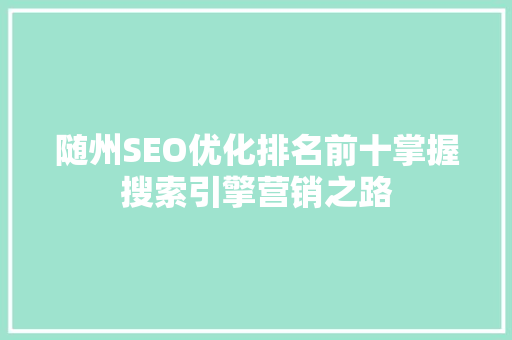 随州SEO优化排名前十掌握搜索引擎营销之路