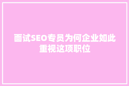 面试SEO专员为何企业如此重视这项职位