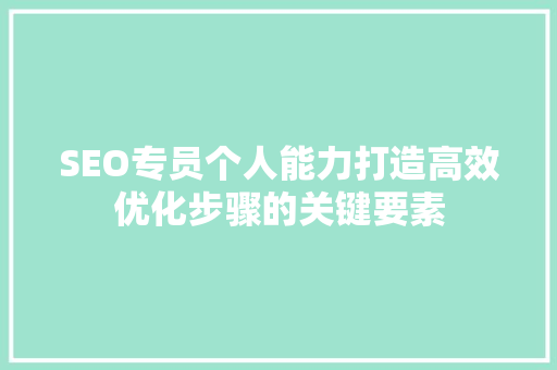 SEO专员个人能力打造高效优化步骤的关键要素