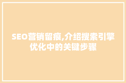 SEO营销留痕,介绍搜索引擎优化中的关键步骤  第1张