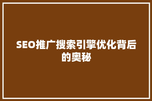 SEO推广搜索引擎优化背后的奥秘