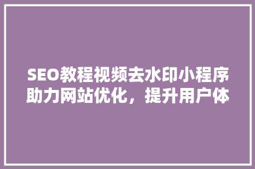 SEO教程视频去水印小程序助力网站优化，提升用户体验
