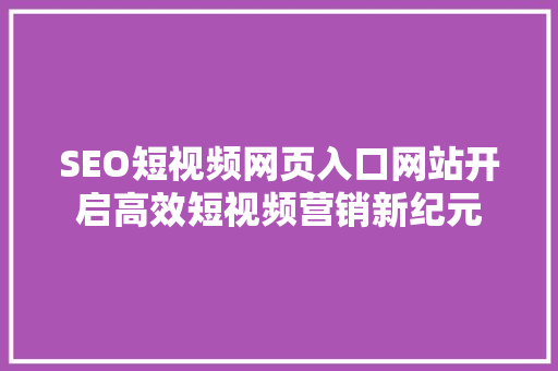 SEO短视频网页入口网站开启高效短视频营销新纪元
