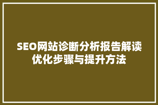 SEO网站诊断分析报告解读优化步骤与提升方法