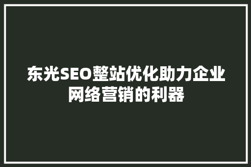 东光SEO整站优化助力企业网络营销的利器