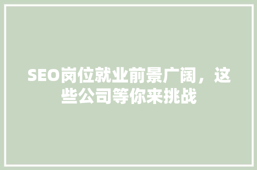 SEO岗位就业前景广阔，这些公司等你来挑战