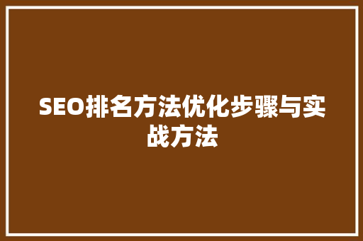 SEO排名方法优化步骤与实战方法
