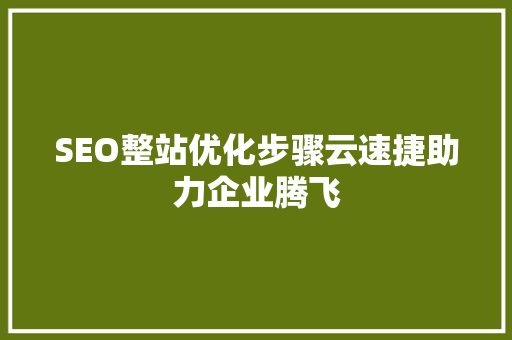 SEO整站优化步骤云速捷助力企业腾飞