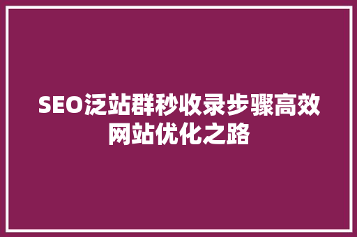 SEO泛站群秒收录步骤高效网站优化之路